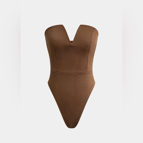 Micas Tops - Brown Strapless Bodysuit